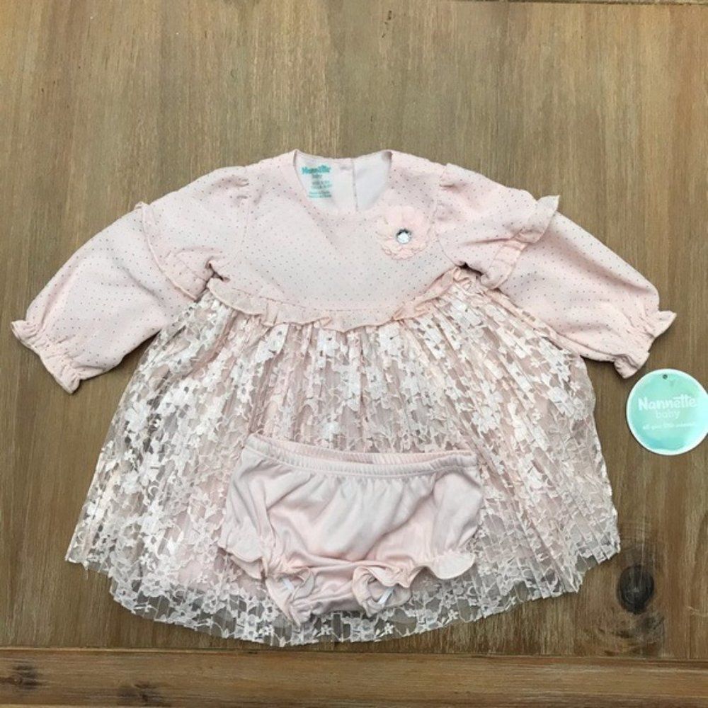 Nanette Baby Long Sleeve Ruffled Lace Dress Set